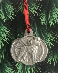 Pewter Silver Dalmatian Firefighter Hero Fire Dog  Christmas Tree Ornament I - Picture 1 of 1