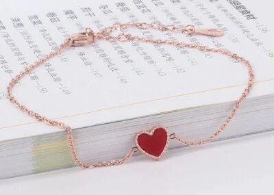 Brazalete de mano Love corazón rojo acero inoxidable titanio chapado en oro para mujer 6,25-8 Foto 1 de 4