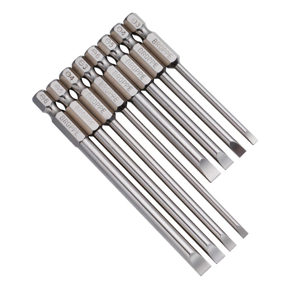 1/4" Shank Flat/Slotted Screwdriver Bits 2 2.5 3 4 5 6 Magnetic Drive Drill Bits - Image 1 of 4
