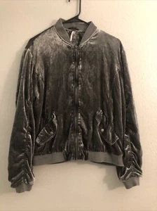 Free People Women's Jacket Size S Oversized Ruched Bomber Style Gray Velvet - Picture 1 of 9
