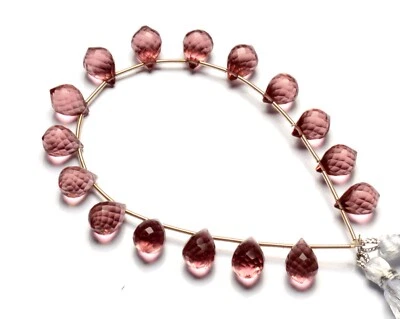 Kunzite Color Quartz 11x7 mm Size Faceted Drop Shape Briolette Beads 7" Strand - Image 1 of 4