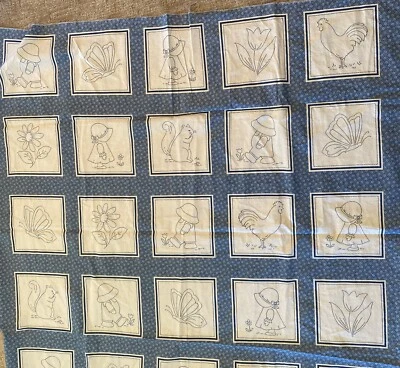 Gallos para niños, ardillas, mariposas, flores azul cosido bloques tela 1 yarda Foto 1 de 4