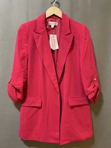 NWT Philosophy Women 3/4 Roll Tab Sleeve Open Front Notch Lapel Blazer SZ S Pink - Picture 1 of 14