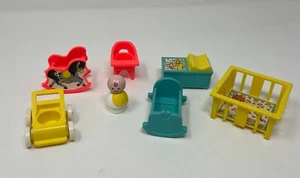 Vintage Fisher Price Little People Baby Nursery Furniture  7 Piece Lot - Picture 1 of 5