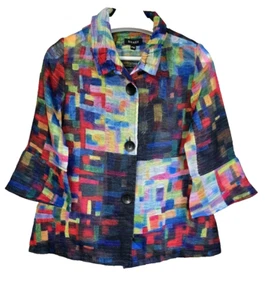 Damee Soft Watercolor Block Abstract Button Jacket Women PM Bell SL Art To Wear - Picture 1 of 11