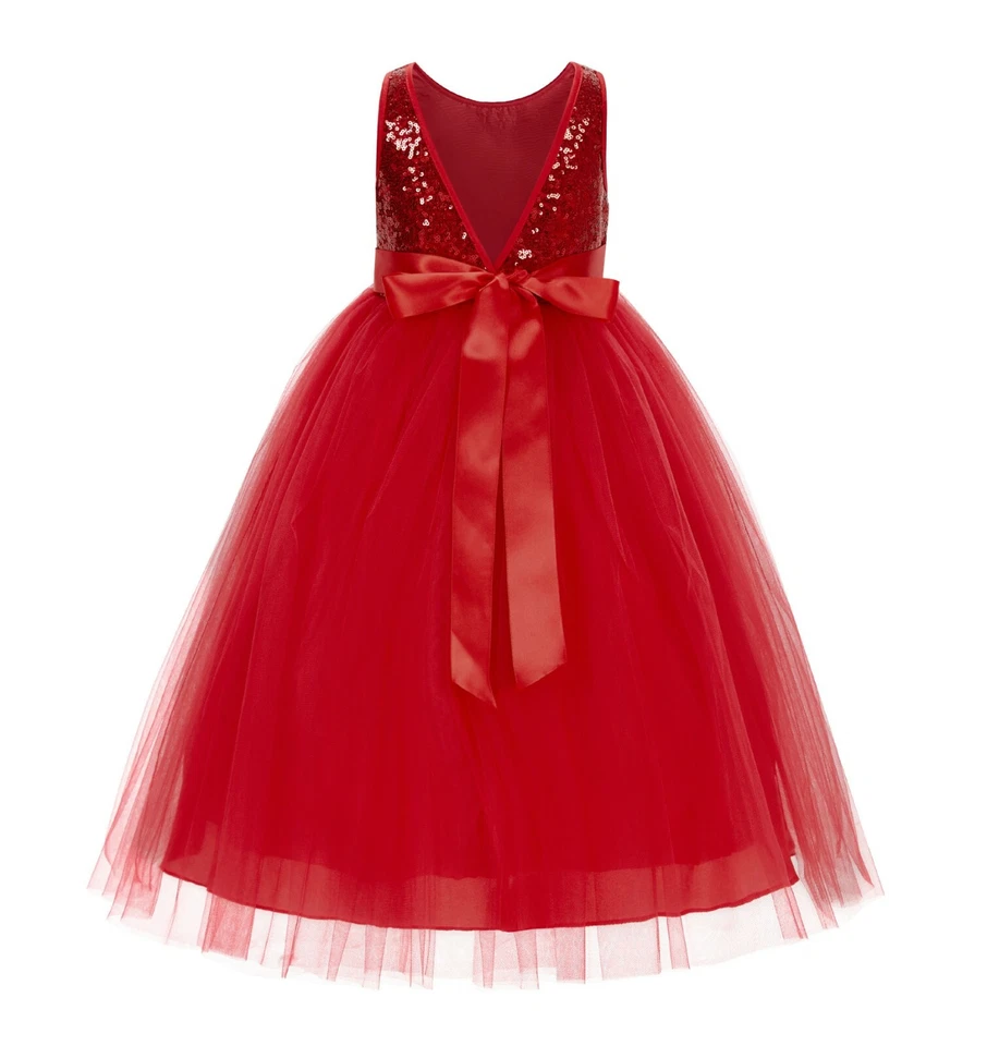 Sequin V-Back Dress Flower Girl Dress Girls Dress Wedding Pageant Dress Birthday - Image 1 of 1