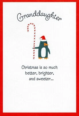Милая ВЕСЕЛАЯ РОЖДЕСТВЕНСКАЯ открытка ДЛЯ ВНУЧКИ — Penguin Candycane от Hallmark +✉ - Изображение 1 из 4