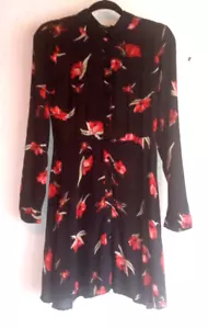 Zara Dress Women's Small Black Floral Print Flirty Flair Romantic *LOOSE HEM* - Picture 1 of 14