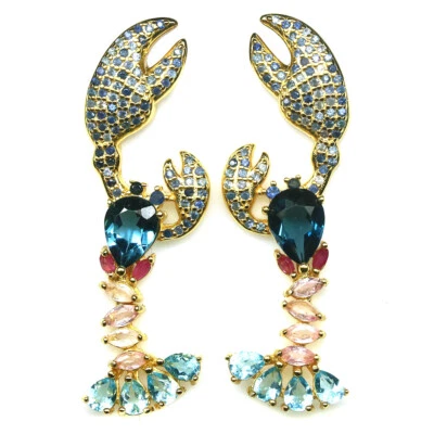 Gemstone London-Swiss Blue Topaz, Ruby & Sapphire Earrings 925 Silver 18K Gold - Image 1 of 4