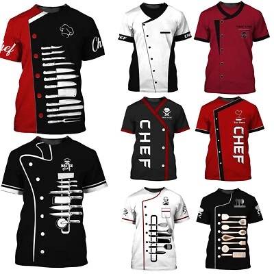 YIZYIF Herren Damen 3D Digital T-Shirt Tops Kochjacke Uniform Gedruckt Tee Oberteil