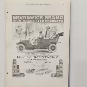 Anuncio impreso de productos alimenticios de alta calidad de la marca Brunswick 1909 Eldridge Baker Car blanco y negro - Imagen 1 de 3