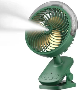 Portable Misting Fan, 8000mAh Battery Operated Clip On, Auto Oscillating (Green) - Picture 1 of 7