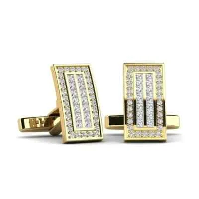 Gemelos de boda para hombre de diamantes creados en laboratorio de corte redondo enchapados en oro amarillo de 14 k Foto 1 de 4