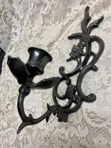 Vintage, Black Metal Silver Sconce- Canle Holder 13in x 7in x 4in - Picture 1 of 7
