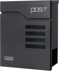 Large Wall Mount Locking Mailbox – Black Modern Outdoor Mail Box 14.4"x13"x4.2" - Picture 1 of 20