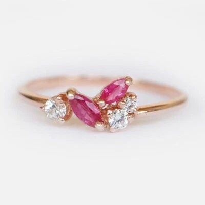 10K Rose Gold With Simulated Ruby & Moissanite Women's Engagement Party Ring - Image 1 of 4