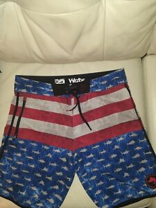 Pelagic The Wedge Mens Swim Trunks Shorts American Flag 4th July Size 36 Boating