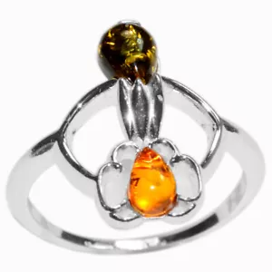 Anello in argento sterling 925 ambra baltica autentica 3,2 g gioielli N-A7534 - Foto 1 di 1