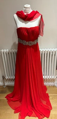 Jovani Red Strapless Crystal Waist Gown Evening Dress size uk12 Bust C/D - Image 1 of 4