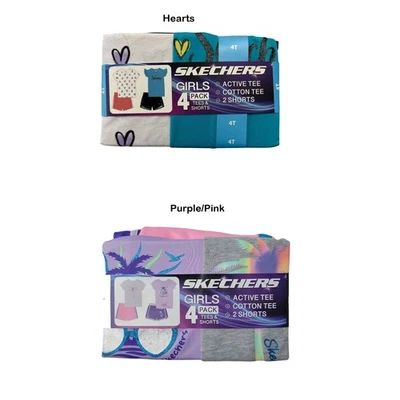 Paquete de 4 camisetas y pantalones cortos activos de algodón para niñas Skecher's Foto 1 de 3