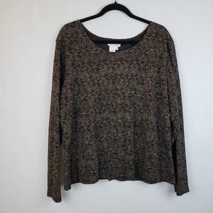 Top Coldwater Creek XXL Marrón Elastizado Manga Larga Forrado Bohemio Bosque Hada  - Imagen 1 de 9