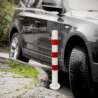 Bollard Post Parking Barrier Post Red and White with Reflective Strips for - Image 1 of 4