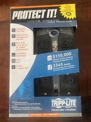 NEW Tripp Lite Protect It! 10-Outlet Surge Protector TLP1008TELTV 3345 Joules - Image 1 of 4