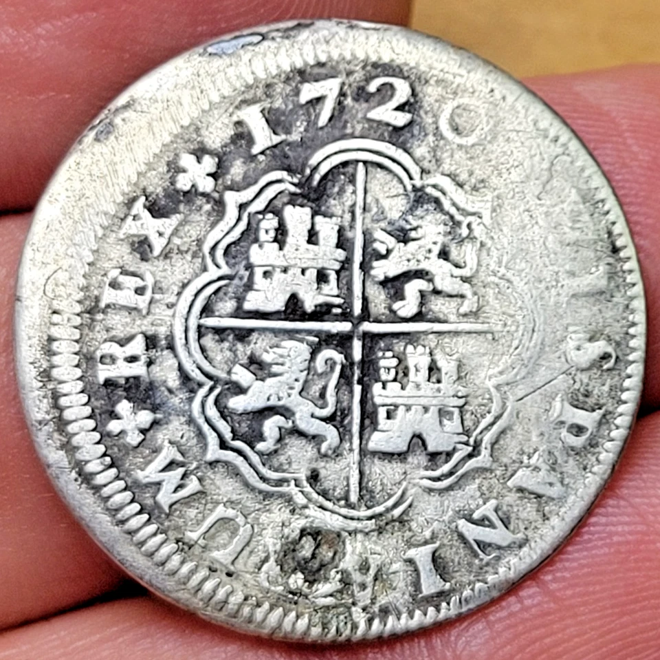 1720 Spanish Madrid Silver 2 Reales Early American Pocket Change PISTAREEN COIN - Image 1 of 2