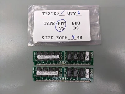 (2) HP 4MB FPM SIMMs, 72-pin RAM Memory Sticks (8MB Total) 1818-5624 - Image 1 of 3