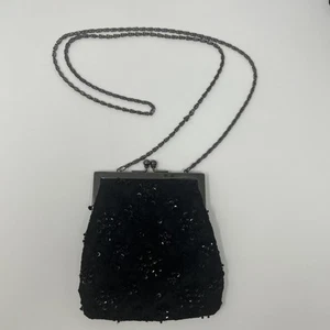 VTG Hillard Hanson black lace purse 1960's long strap 18" small Sequins - Picture 1 of 16