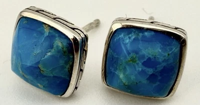 JOHN HARDY 925 STERLING SILVER TURQUOISE STUD EARRINGS K159C - Image 1 of 4