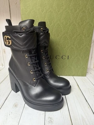 Gucci Piel de becerro Matelasse GG Marmont Tacón Botines Negro Talla 41/11 Foto 1 de 4
