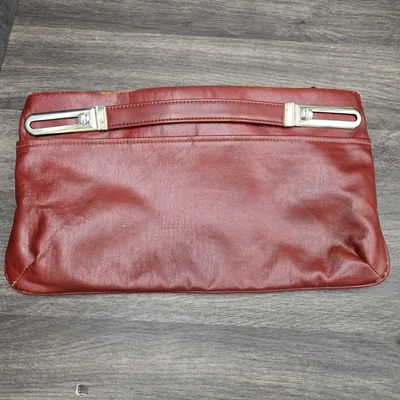 Cartera de mano vintage de cuero sintético | Marrón rojizo, asas deslizantes 15" retro Foto 1 de 4