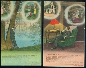 2 POSTCARDS - MY HEART IS FAR AWAY WITH LILY BELL - Picture 1 of 1