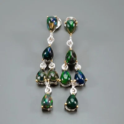 Серьги с драгоценными камнями натуральный черный опал серебро 925 пробы /E127418 - Изображение 1 из 4