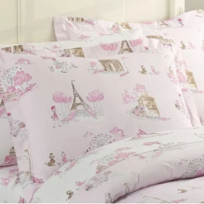 Rare Pottery Barn Kids Shabby Chic Paris Toile Pink Queen Full Duvet - Image 1 of 4