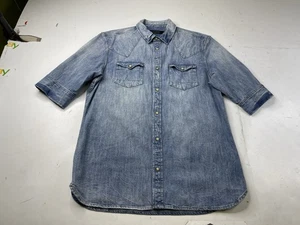 All Saints Suqi HS Shirt Mens Large Denim Pearl Snap Western S/S Allsaints - Picture 1 of 8