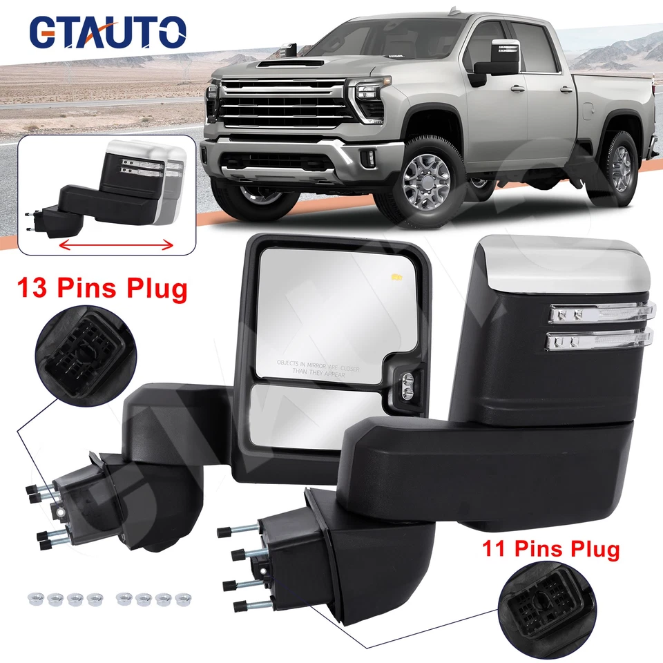 Pair Right+Left Side Tow Mirror Chrome for 19-25 Silverado/Sierra 2500HD 3500 Foto 1 de 4