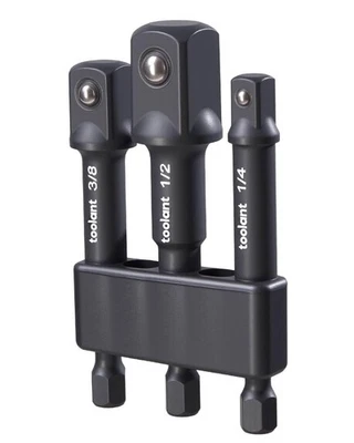 Impact Socket Adapter Set 3 pcs 1/4" 3/8" 1/2" Drive Hex Shank Drill Bit Adap... - Image 1 of 4
