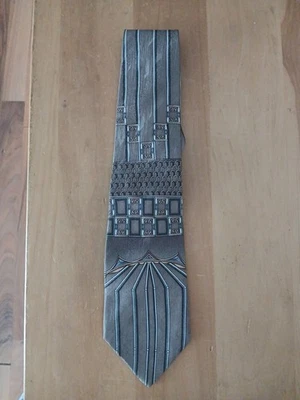 Vintage JF J.Ferrar Brown And Beige Geometric Pattern Necktie 100% Silk - Image 1 of 4