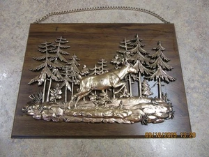 Vintage 1960’s " Rustic Deer In Woods" Raised Copper Wall Art - Picture 1 of 5