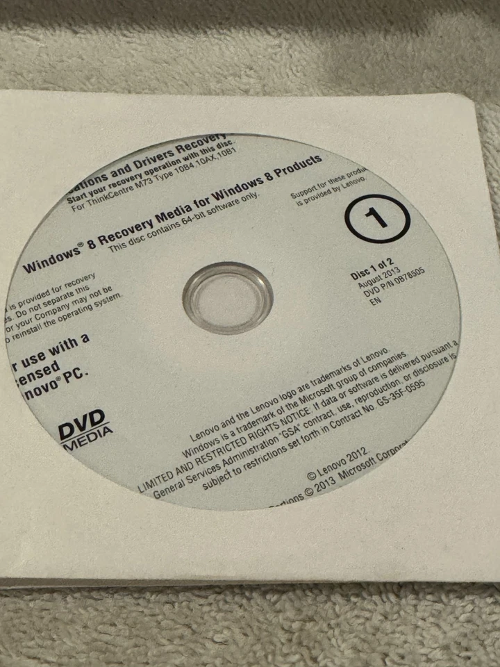 Lenovo Applications & Drivers Recovery Disc ThinkCentre M73 2 Discs - NEW/SEALED - Image 1 of 1