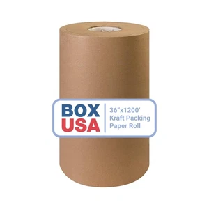 BOX USA Packing Paper Roll 1200'L x 36"W - Large Kraft Newsprint for Shipping, - Picture 1 of 5
