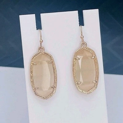 Kendra Scott Dani Earrings Rose Gold Peach Stone Faceted Oval Dangle Drop - Image 1 of 4