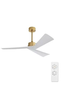 WINGBO 52" DC Ceiling Fan without Lights, Brass and White Ceiling Fan - Image 1 of 4