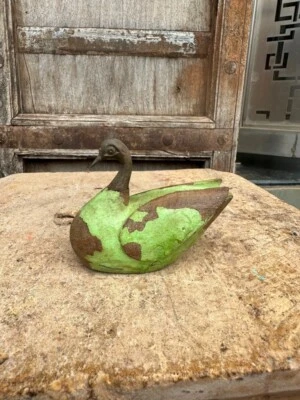 老式木制手工制作黄铜头古董天鹅鸭人偶 — 第 1/4 张图片