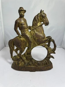 Rare Antique Cast Iron US Roosevelt Rough Rider Horse Soldier Clock Face Art - Picture 1 of 4