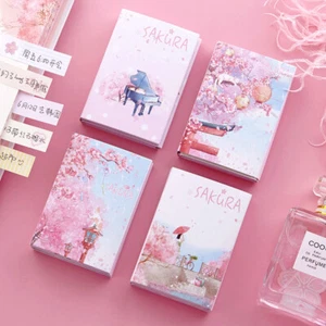 Almohadilla de notas adhesivas floral con flores de cerezo rosa japonés niña gato - Imagen 1 de 10