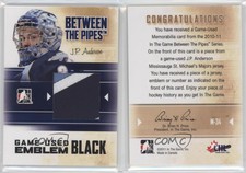 2010 ITG Between the Pipes Game-Used Black Emblem /6 JP Anderson #M-34 Rookie RC