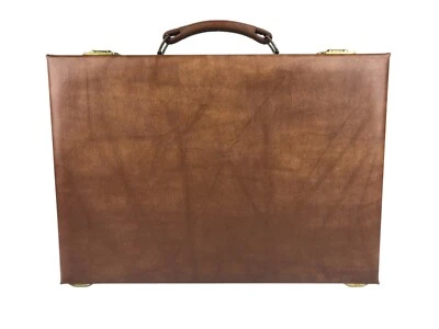 De Colección Maletín Sin Marca Cuero Marrón Cierre Bolsillos Internos Divisor Asa Superior Bolso Foto 1 de 4